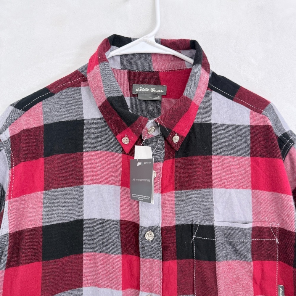Eddie Bauer Flannel Shirt Mens XL Red Flannel Plaid Pocket Outdoor Button Down - Picture 2 of 9